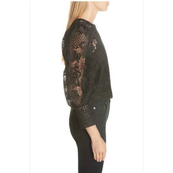 Joie Rodia Romantic Festive Holiday Semi-Sheer Lace Top Blouse Black Small - Picture 2 of 13